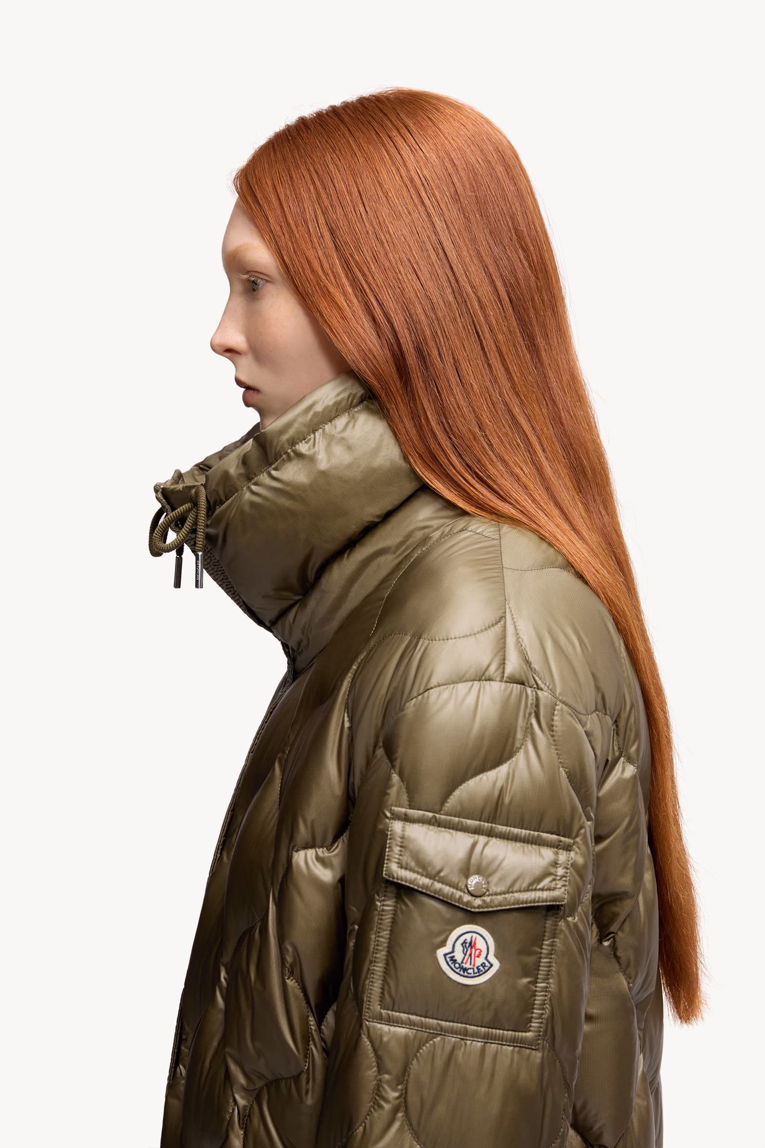 Lombi Hooded Mid-Length Down Jacket Women Olive Green Moncler 4
